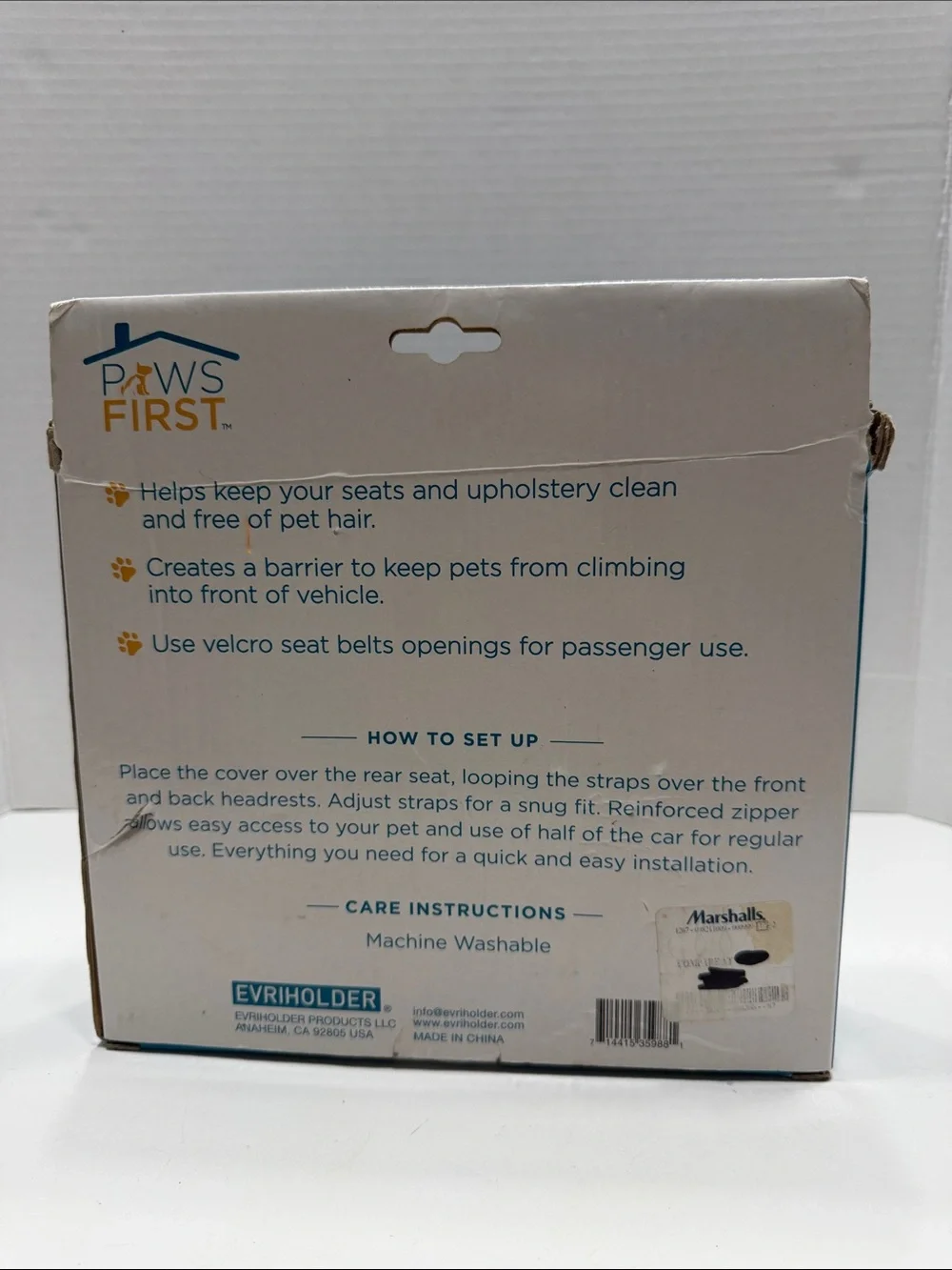 Paws First Dog Car Seat Hammock - Teal & White Packaging